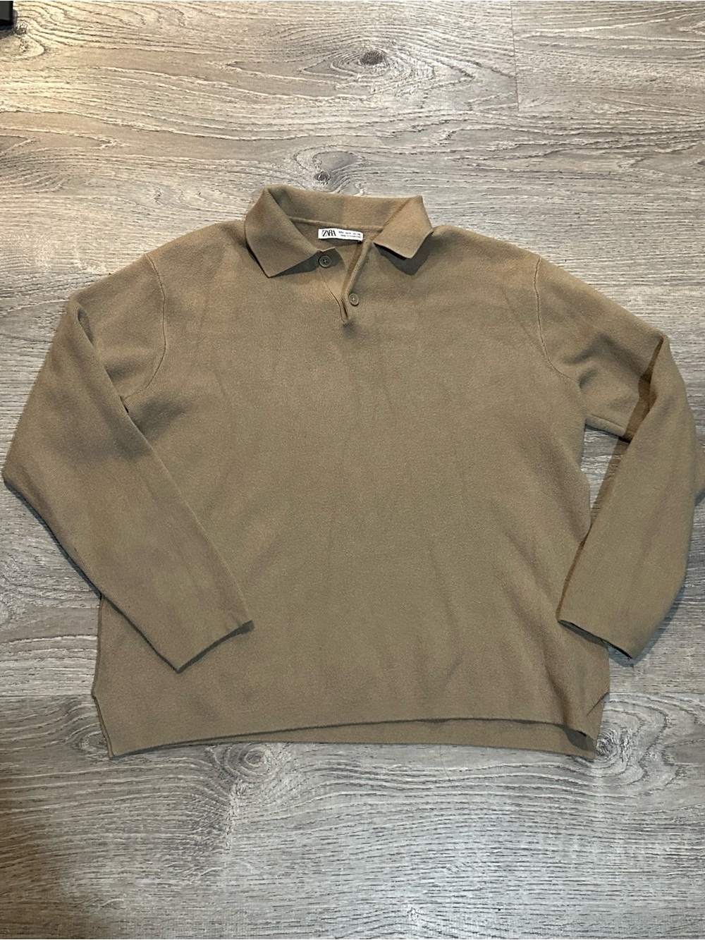 Zara Men Tan Crewneck Polo Sweater